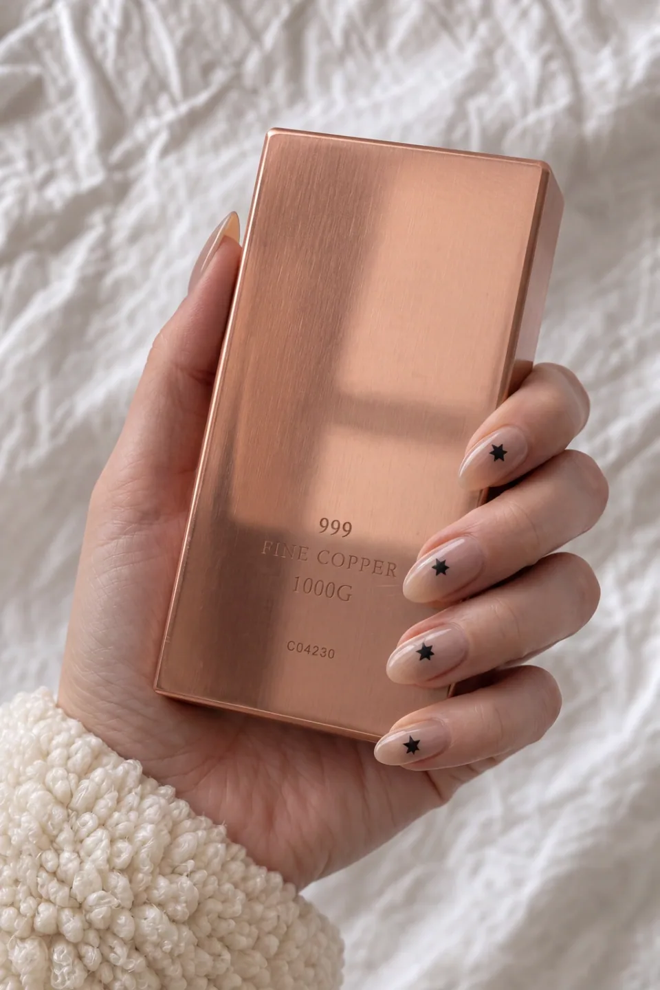 A brushed one-kilo copper bar.